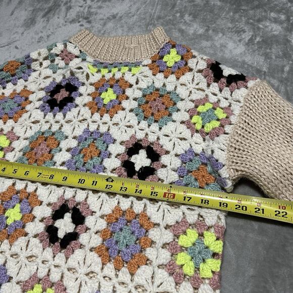Listicle Gabbie Crochet Sweater Womens M Beige Granny Square Cottagecore Boho - Picture 9 of 11